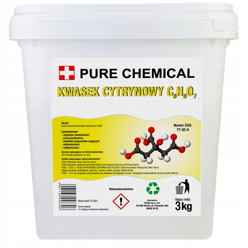 KWASEK CYTRYNOWY CZYSTY E330 3kg 3000g