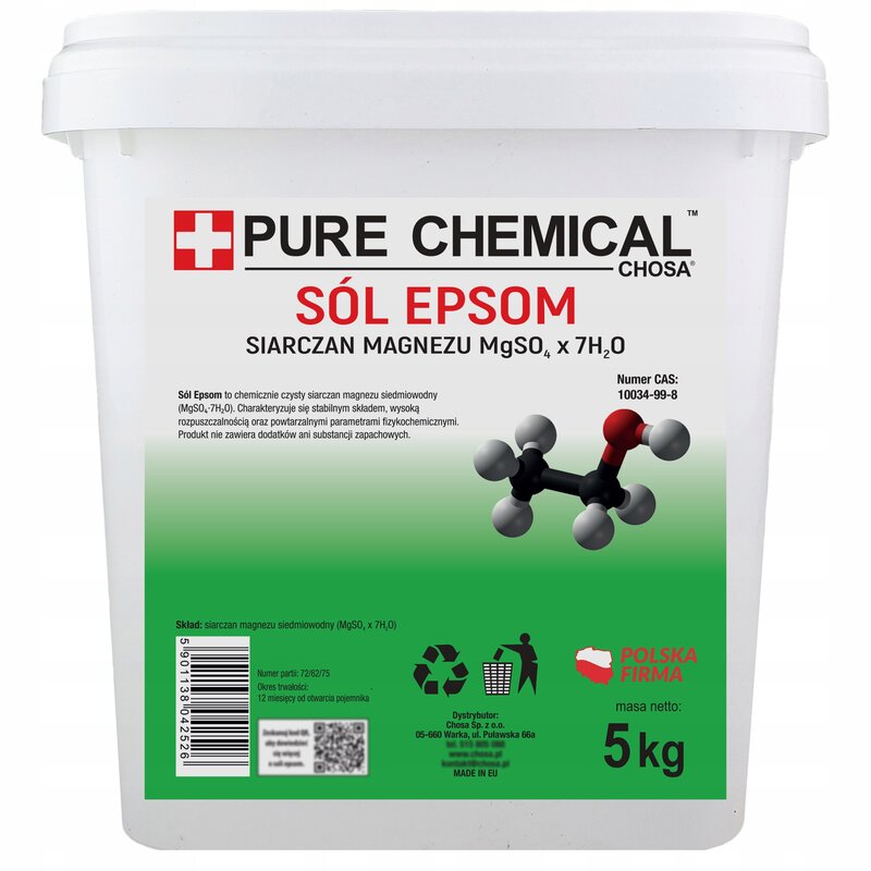 SÓL EPSOM CZYSTY SIARCZAN MAGNEZU SÓL EPSON BEZ DODATKÓW NATURALNA 5kg