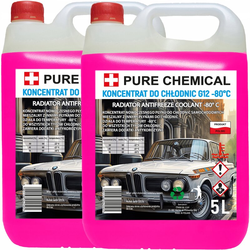 KONCENTRAT PŁYNU CHŁODNICZEGO 10l G12/G12+ RÓŻOWY -80°C 2x 5l