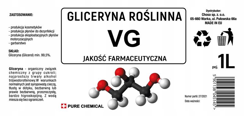GLICERYNA ROŚLINNA VG FARMACEUTYCZNA 1L ~1,25kg - obrazek 2