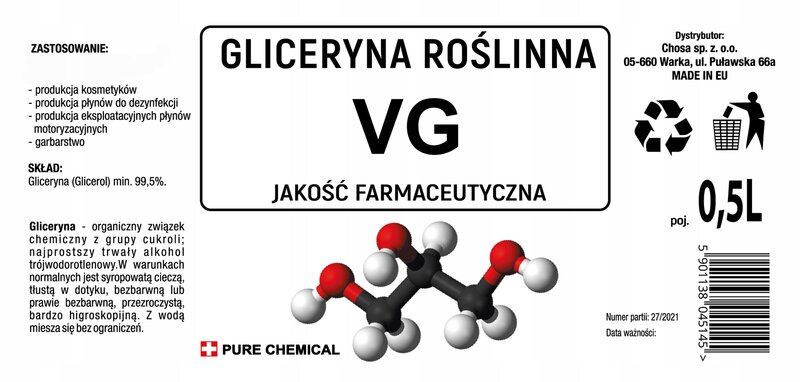 GLICERYNA ROŚLINNA VG FARMECEUTYCZNA 500ml ~0,63kg - obrazek 2