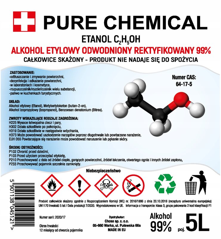 Alkohol etylowy ETANOL spirytus do DEZYNFEKCJI ODTŁUSZCZACZ 99% - obrazek 2
