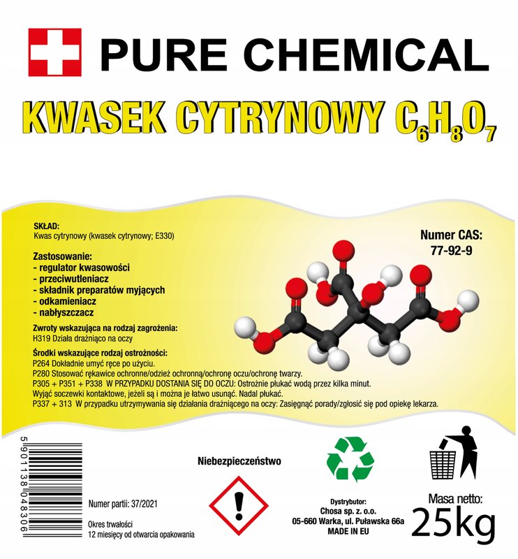 KWASEK CYTRYNOWY KWAS CZYSTY E330 25kg 25000g - obrazek 2