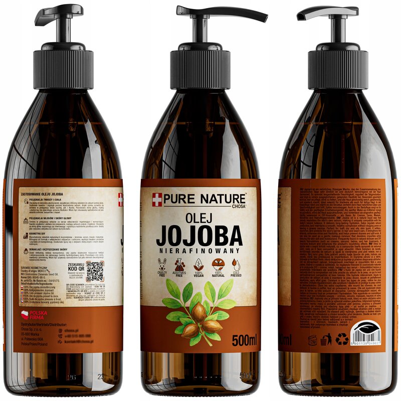 OLEJ JOJOBA NATURALNY TŁOCZONY NA ZIMNO NIERAFINOWANY + DOZOWNIK 500ml - obrazek 2