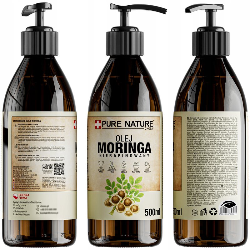 OLEJ MORINGA NATURALNY NIERAFINOWANY ZIMNOTŁOCZONY + DOZOWNIK 0,5l - obrazek 2