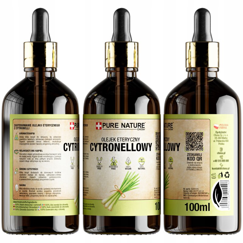 OLEJEK ETERYCZNY CYTRONELLA NATURALNY OLEJEK CITRONELA BEZ DODATKÓW 100ml - obrazek 2