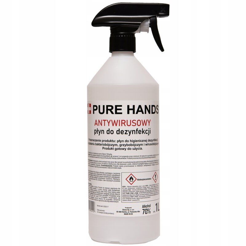 PŁYN DO DEZYNFEKCJI POWIERZCHNI PURE HANDS 70% 3x 1l 3L - obrazek 2