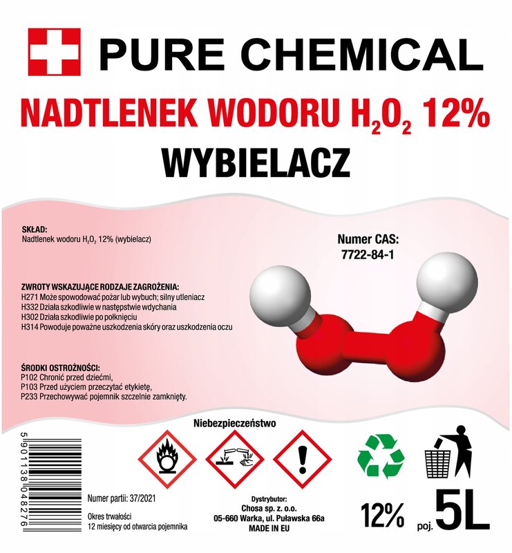 WODA UTLENIONA 12% NADTLENEK WODORU 12% CZDA 5L - obrazek 2