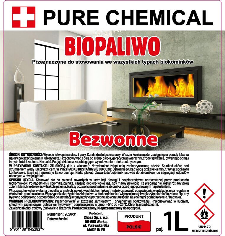 Biopaliwo do biokominka ATEST PZH bioetanol 1l - obrazek 3