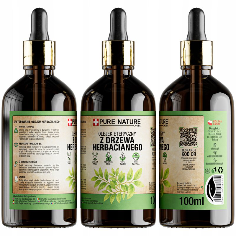OLEJEK Z DRZEWA HERBACIANEGO ETERYCZNY HERBACIANY NATURALNY 3x 100ml - obrazek 3