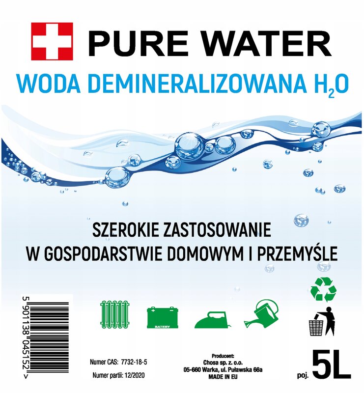 Woda DESTYLOWANA DEMINERALIZOWANA 20L (4x5L) - obrazek 3