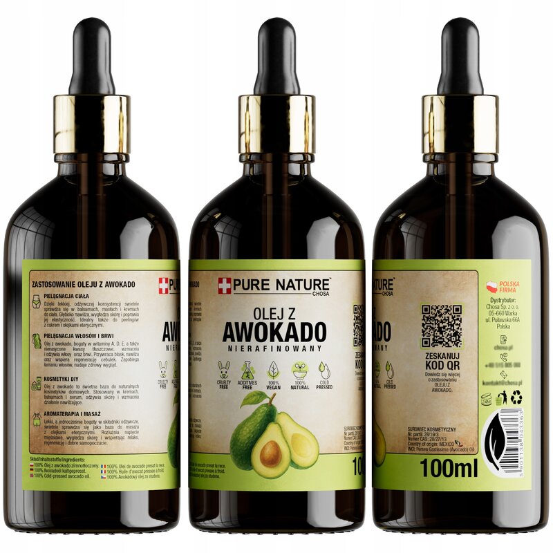 OLEJ Z AWOKADO NIERAFINOWANY ZIMNOTŁOCZONY NATURALNY 100ml - obrazek 2