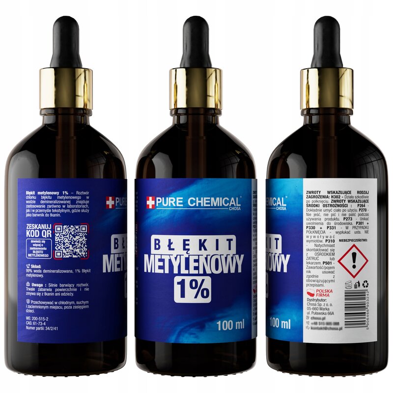 BŁĘKIT METYLENOWY 1% CZYSTY ROZTWÓR BEZ ZANIECZYSZCZEŃ SKUTECZNY 100ml - obrazek 2
