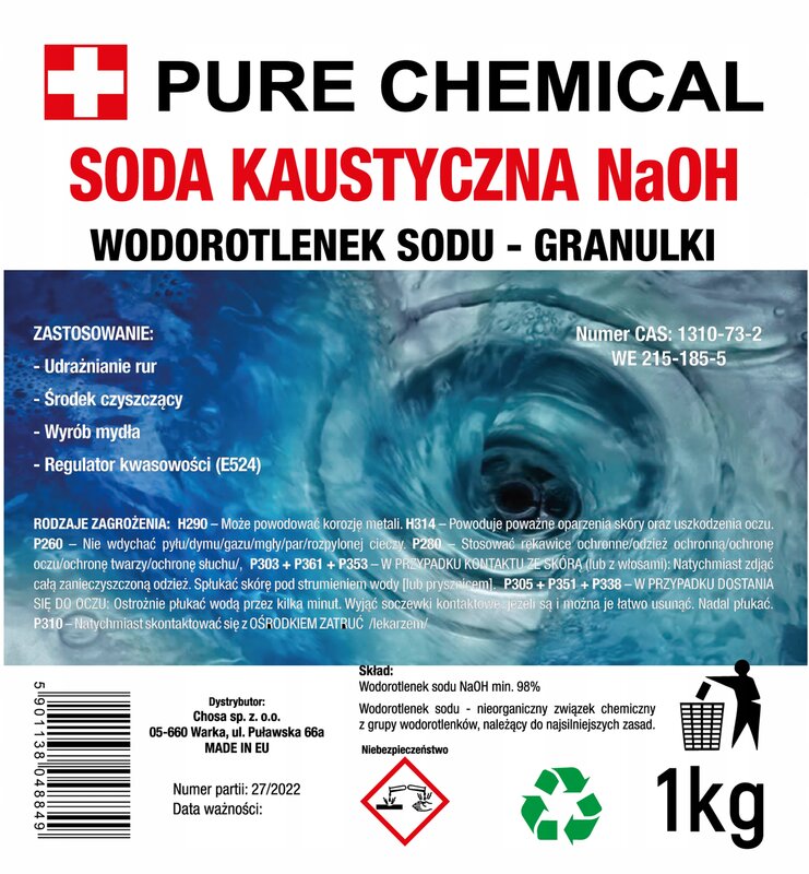 SODA KAUSTYCZNA DO RUR WODOROTLENEK SODU 1KG - obrazek 2