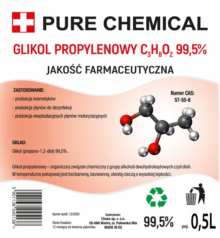 GLICERYNA ROŚLINNA GLIKOL PROPYLENOWY ZESTAW GLIKOL I GLICERYNA 1,5l - obrazek 5